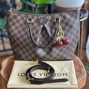Louis Vuitton Brown Damier Sienna Satchel with Red Cherry Charm Dust Bag